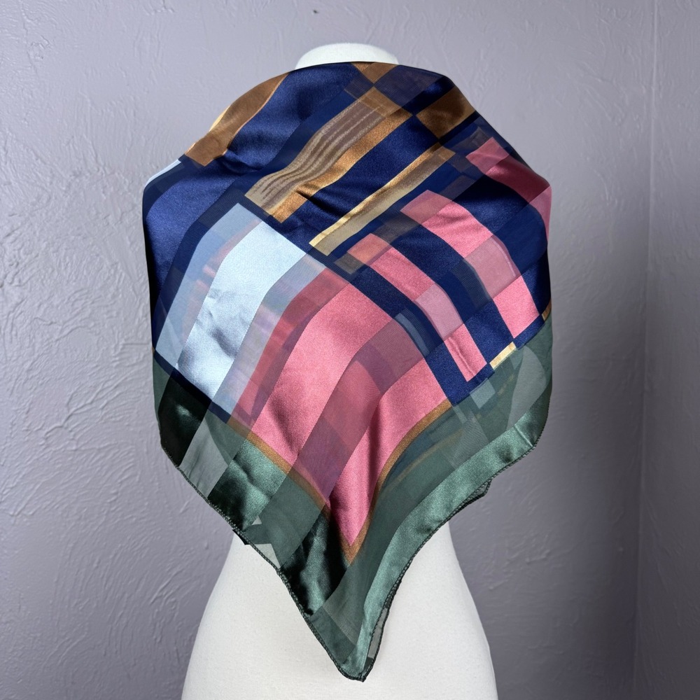 Vintage 90s abstract large scarf green, gold, blue New York style Corporate